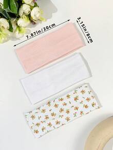 3条/套 女士纯色及玫瑰印花弹力发带，适合日常、瑜伽、户外运动、夏季发饰、沙滩发带、度假运动发带 - 彩色 - 查看 5