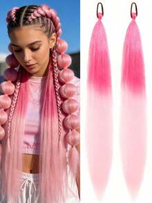 2pcs/Set 26-Inch Ombre Straight Hair Extensions With Elastic Headband, Suitable For Daily Wear, Halloween, Christmas, New Year Costume Parties - Multicolor - View 12