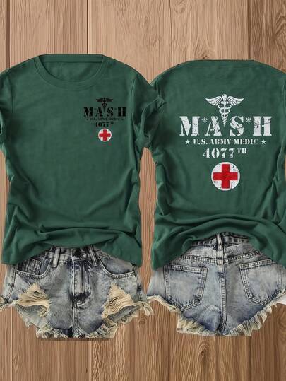 Double-Sided Printed Colored Cotton T-Shirt  Comfortable, Stylish With Minimalist Design, Casual & Versatile, INS Style Mash Army Medical Unit 4077th 100 Percent Cotton Graphic Tees T Shirt