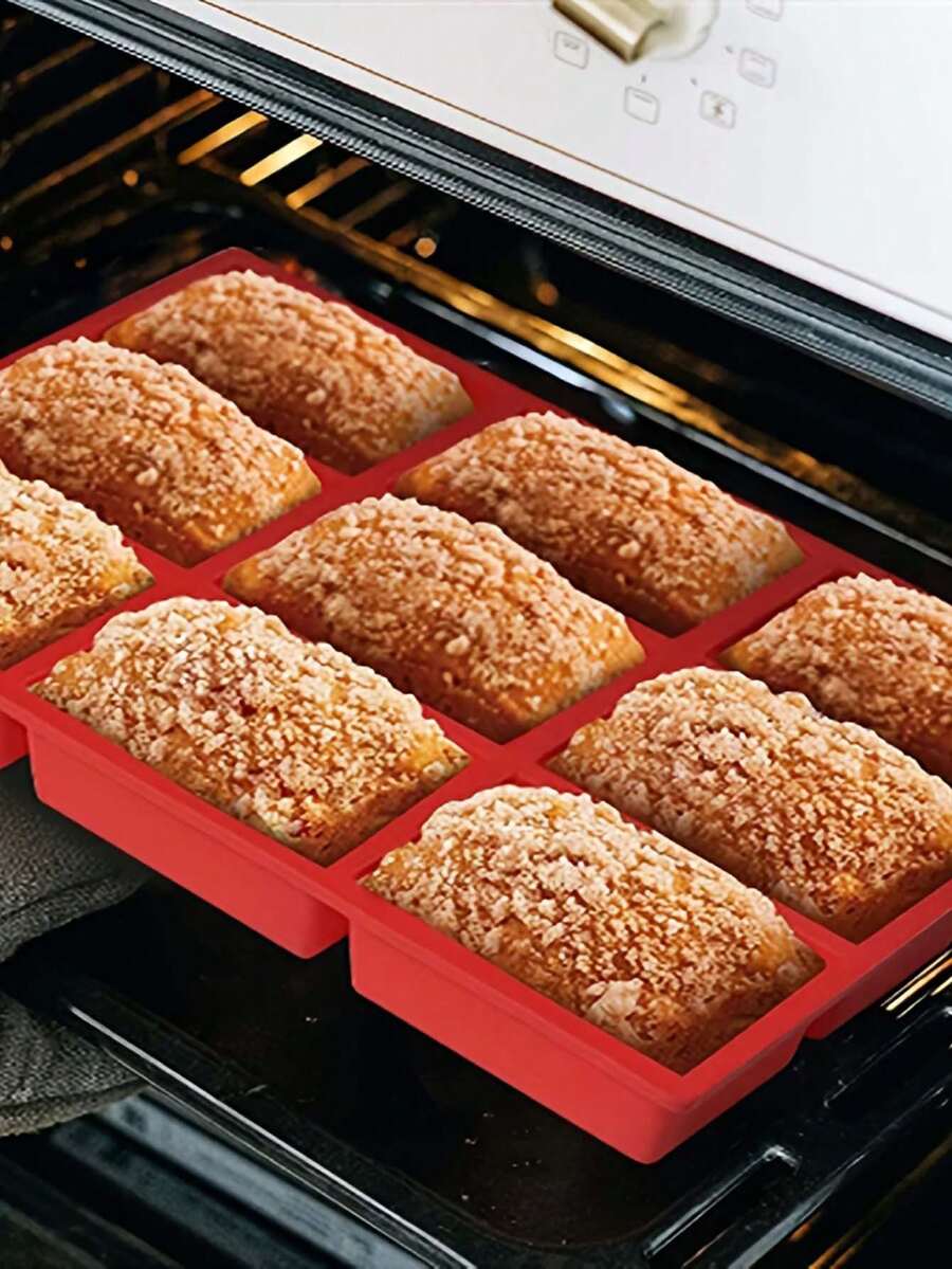 1个长方形硅胶9孔红色可重复使用蛋糕巧克力烘焙模具，适用于面包店、DIY和家庭厨房 - 紅色 - 查看 1