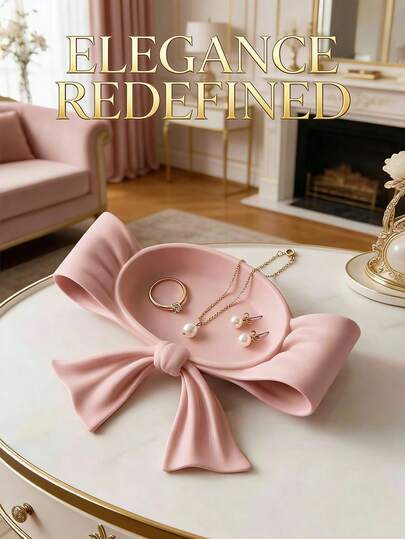 1pc Pink Bowknot Jewelry Tray, Girly Bowknot Jewelry Holder, Desktop Decor Accessory, Vanity Organizer