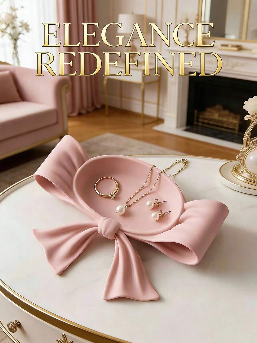 1 khay đựng trang sức nơ hồng, hộp đựng trang sức nơ nữ tính, phụ kiện trang trí bàn làm việc, hộp đựng đồ trang điểm. - Nhiều màu - Xem 1