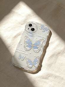 Gradient Butterfly Apple 17Promax Phone Case Transparent Apple 16Pro Silicone 15 Sparkling Powder Soft Case Simple - Light Blue - View 3