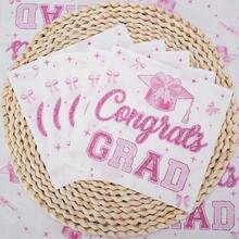 20张/40张/100张白色背景粉色蝴蝶结毕业派对餐巾纸，一次性毕业祝贺餐巾纸，男女皆宜。 - 白底 - 查看 5