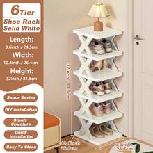 9/6 Tier Vertical Shoe Stand Space Saving Narrow Shoe Rack, Small Shoe Shelf, DIY Free Standing Shoes Storage Organizer For Entryway, Closet, Hallway, Easy Assembly And Stable In Structure, White Shoe Rack, Plastic Material, Consumables White Shoe Rack Birthday Gift - trắng - Xem 4