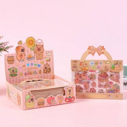 水豚手持贴纸袋，小礼品，PET材质免切割手持帐篷贴纸，可爱贴纸，手持礼品套装