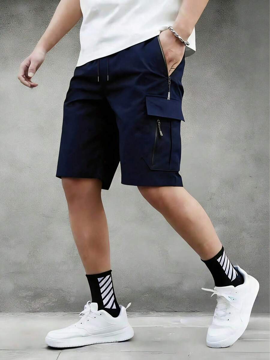 Quần short nam mùa hè kiểu cargo năng động, quần short Bermuda nhiều túi tối giản, thích hợp cho chạy bộ và thể thao. - Màu xanh hải quân - Xem 1