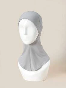 1 chiếc khăn trùm đầu kiểu Trung Đông bằng vải dệt kim mềm mại, màu trơn dành cho nữ, kiểu dáng kín đáo và tối giản, phù hợp sử dụng hàng ngày. - Xám - Xem 2