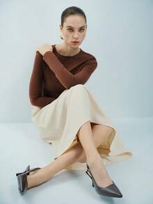 7cm Tacones altos de color marrón café, tacones de fiesta de punta afilada y tira trasera, zapatos formales de boda - Marrón - Ver 3