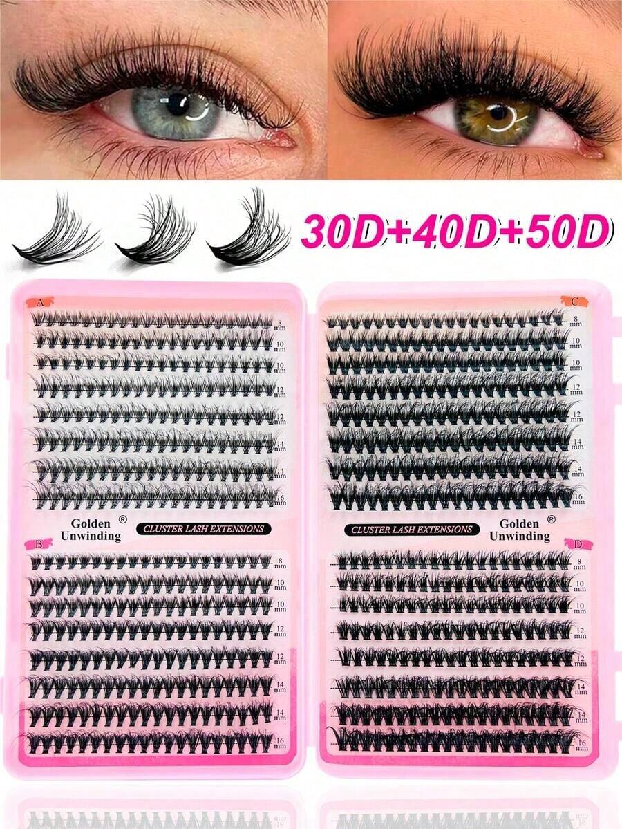 640pcs 30D/40D/50D Fluffy C-Curl 8-16mm Mixed DIY Eyelash Extension Kit, Create Voluminous Natural Y2K Butterfly Makeup Effect, Easy DIY Lashes At Home, Lash Cluster Set, Eyelashes, False Lashes - 僅睫毛 - 查看 1