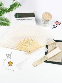 Éventail pliant avec glands, livré avec un sac cadeau, faveur de mariage blanche, cadeau de décoration DIY pour femmes, convient pour la douche de mariée, les cadeaux de retour, la réception de mariage, l'anniversaire, les photos de demoiselles d'honneur - Multicolore - Voir 6