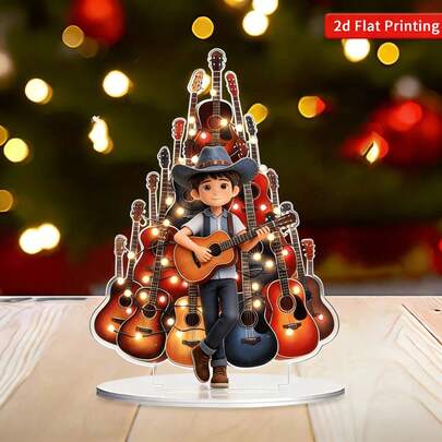 Đàn guitar acrylic 2D trang trí cây thông Noel, đồ trang trí nhà cửa, quà tặng cho người yêu âm nhạc.