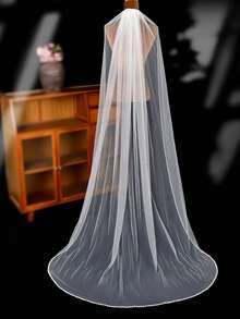 1pc 2m Handmade Beaded Bridal Veil, Elegant Trailing Veil For Wedding Ceremony, Wedding Photography Prop, Cathedral Wedding - Multicolor - View 11