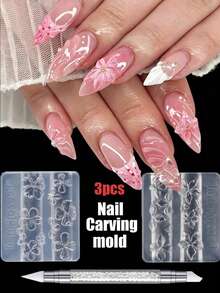 3pcs Silicone Nail Art Mold Set, Ice Flower/Plumeria Transparent Nail Molds DIY Nail Jewelry Accessories Tools - White - View 1