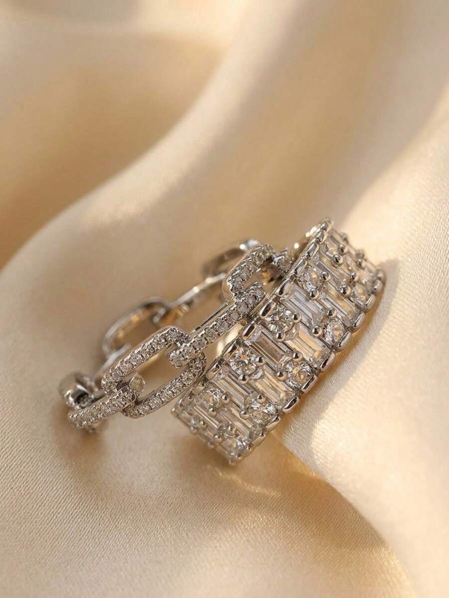 rakol Bộ 2 chiếc nhẫn nữ đính đá Cubic Zirconia tông bạc đơn giản