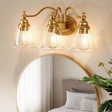 LITTLE TREE 3-Light Bathroom Light Fixtures, Modern Vanity Light With Clear Glass Shade, Bathroom Wall Lamp For Mirror Living Room Kitchen Hallway Porch, E26 Base, Bulbs Not Included (Gold) - vàng - Xem 9