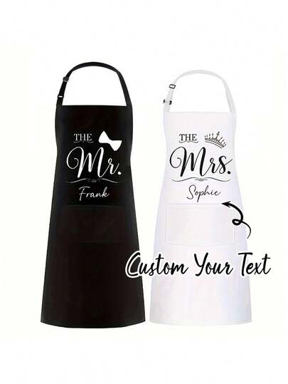Customizable Text Apron, Black & White Mr & Mrs Couple Apron, Customized Kitchen Apron, Personalized Funny Cooking Apron, Newlywed's First Dinner Wedding Dress/Suit Cover, Bridal Shower/Bachelorette Party Gift, Chef Apron, Housewarming Gift