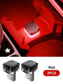2 piezas Luces de ambiente USB para coche, Luces decorativas LED portátiles mini, Luces de modelado de ambiente para fiestas, Adecuadas para accesorios interiores de automóviles, RGB/Azul/Blanco/Rojo - 2 piezas - Ver 15