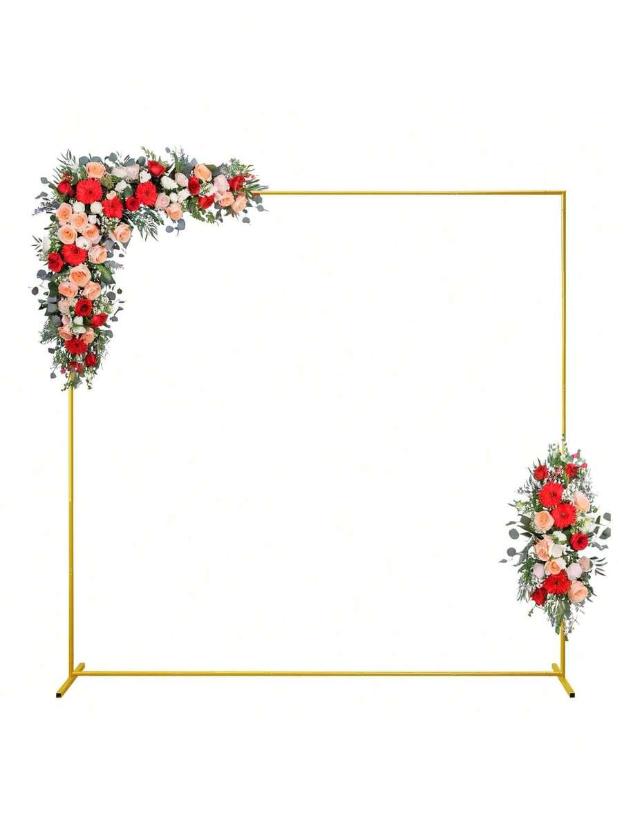 1 Set Of 6.6ft X 6.6ft Golden Wedding Arch Background Bracket Square Metal Rectangular Arch Frame, Used For Ceremonial Parties, Birthdays, Brides, Parties, Anniversaries, Tree Swaying, Balloon Decoration, Other Decorations, Halloween, Christmas Wedding Arch Background Bracket Square Gold Balloon Arch Frame Anniversary Garden Outdoor - 查看 1