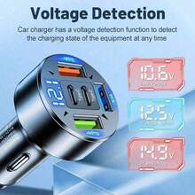 100W 3USB 2Type-C Car Charger, Supports PD And QC3.0 Fast Charging, USB-C Car Phone Charger, Type-C Adapter, Suitable For IPhone - Black - View 4