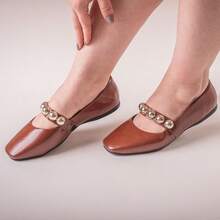 Women's Cow Print Ballet Flats With Square Toe, New Arrival With Beads - wysk mới - Xem 2