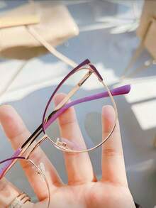 1 Pair Women's Metal Cat Eye Rhinestone Unique Design Shiny Transparent Lens Glasses - Clear - View 11