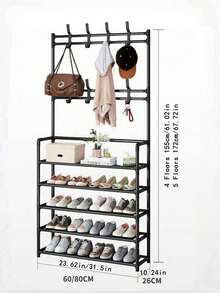4-Tier/5-Tier Independent Metal Shoe Rack (Shoe Rack Material: Non-Woven Fabric), Can Be Used As Hat Rack, Multi-Function Outdoor Storage Rack, Independent Wardrobe Hanging Rack, Multi-Layer Indoor Shoe Rack, Equipped With 8 Stainless Steel Dual Hooks Shoe & Hat Combination Rack, 3-In-1 Space-Saving Storage Rack, Suitable For Bedroom, Living Room, Behind The Door, Corridor, Can Be Used As Hat Rack, Shoe Rack, Portable Wardrobe, Luggage Storage Rack. - Multicolor - View 8
