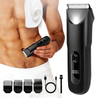 Conduroma 男士体毛修剪器，Manscape 球形毛发修剪器，男士私密、身体和面部护理套装，干湿两用电动剃须刀，带可更换陶瓷刀片，男士礼品，黑色