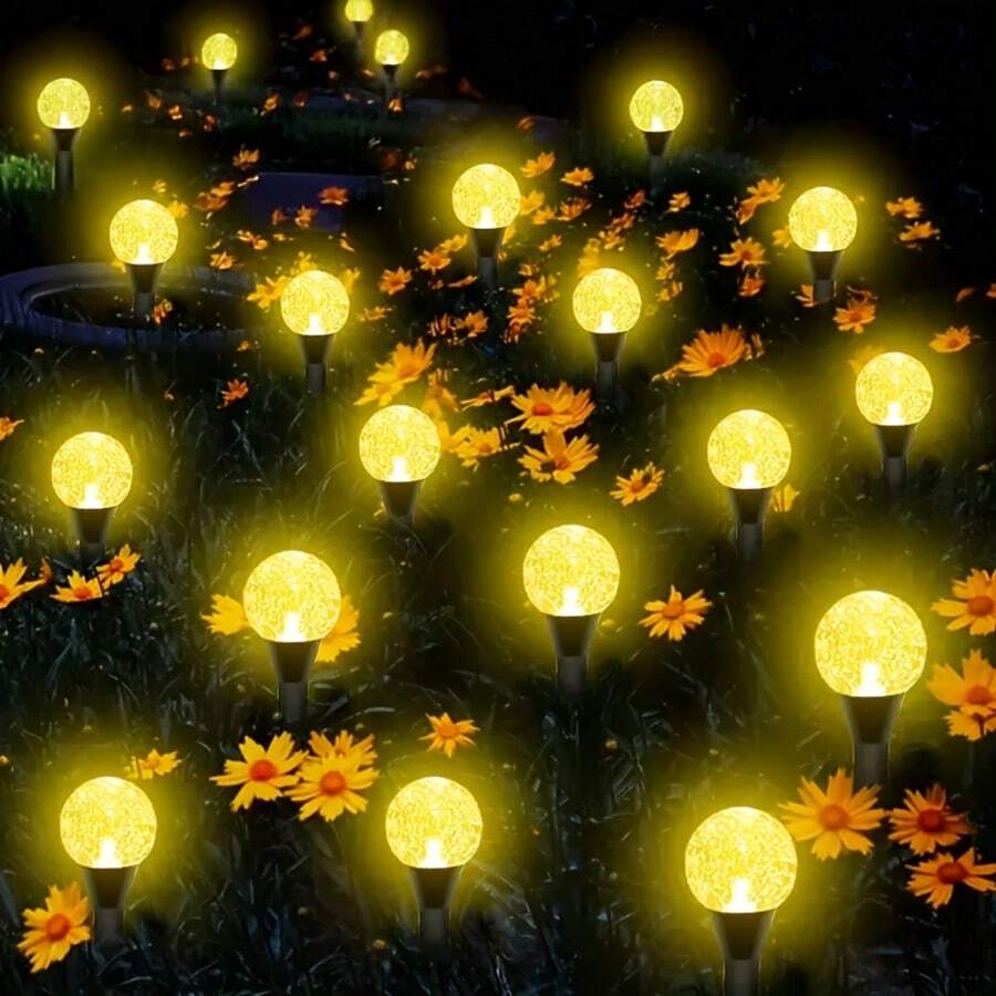 20颗LED太阳能泡泡地插灯，8种模式，IPX4防水，智能光感应器，适用于花园、庭院、露营，夏季和圣诞节礼物