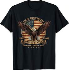 250th Anniversary United States Patriotic Eagle Independence T-Shirt - 黑色 - 查看 1