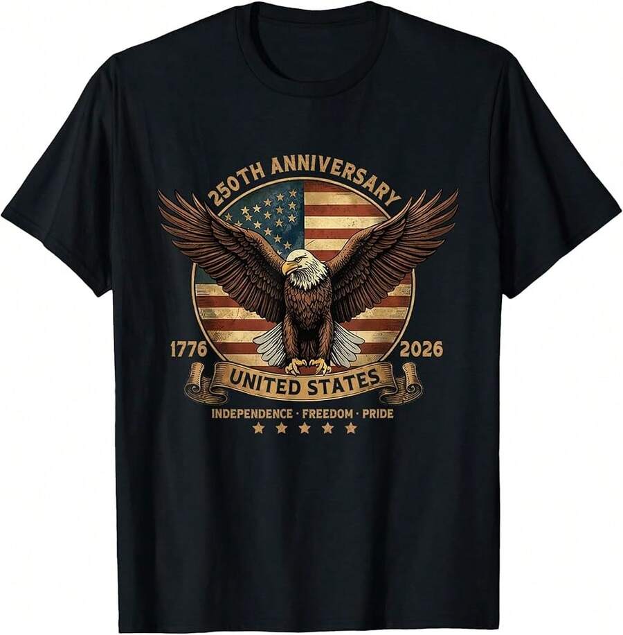 250th Anniversary United States Patriotic Eagle Independence T-Shirt - 黑色 - 查看 1