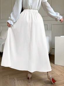 abyoxi Chân váy xếp ly chữ A cạp cao màu trắng thanh lịch dành cho nữ, kiểu dáng tối giản thời trang, phù hợp mặc hàng ngày, đi làm, đi chơi, dự lễ tốt nghiệp, đi nghỉ mát, thích hợp cho mùa xuân, hè, thu và đông. - trắng - Xem 2