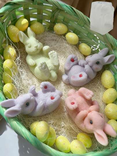 1个可爱卧兔硅胶模具，DIY复活节兔子香薰蜡烛模具，适用于环氧树脂石膏工艺品家居装饰节日礼物摆件