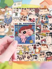 50张可爱有趣的迷你蜡笔小新贴纸 - 卡通自粘贴纸 | 适用于笔记本、手机、卡通爱好者的个性化用品 - 彩色 - 查看 5