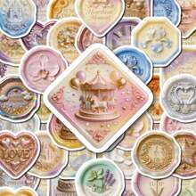 50 PCS Vintage Wax Seal Stickers, Aesthetic Floral & Carousel Decorative Decals For Journaling, Scrapbooking, Gift Wrapping, Stationery Crafts, Perfect For Bullet Journals, Planners, Envelopes, Laptops, Water Bottles, And DIY Art Projects, Ideal For Adults, Creators, And Stationery Lovers - Multicolor - View 7