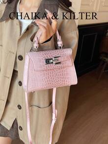 New Summer Lychee Pattern Fashion Women's Handbag, Stylish Adjustable Shoulder Strap Decoration, Minimalist Solid Color High-End Hardware Decor Commuter Shoulder Bag - Pink - View 6