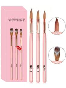 3Pcs Acrylic Nail Brush Set #8/10/14 Professional Acrylic Powder Extension Nail Brushes Nail Art 3D Carving Manicure Salon Tools - Multicolor - View 1