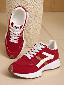 Giày thể thao chạy bộ nhẹ dành cho nữ - Buộc dây, đế bằng đa năng, chất liệu vải thoáng khí và giả da. - Đỏ - Xem 5