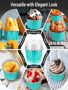 CHIPRISE 100-Piece Set (50 Cups + 50 Lids) Mini Cheesecake Containers With Lids, Paper Cupcake Liners, Disposable Aluminum Foil Cream Pudding Pots, Mini Pie Pans With Lids - Ideal For Puddings, Custards, Mini Cakes, And Other Desserts. Perfect For Parties, Weddings, Outdoor Events, And Holidays Like Christmas And Halloween. - Màu xanh nhạt - Xem 7