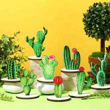 8Pcs Wooden Cactus Table Sign Decoration Table Topper Centerpiece For Home Office Birthday Holiday - 綠色 - 查看 4
