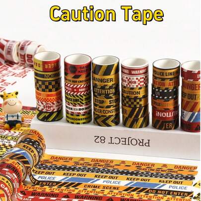 Bộ 12 cuộn băng cảnh báo Washi Tape, băng dính trang trí, dùng để niêm phong đồ vật, đánh dấu các danh mục bằng băng dính cho sổ tay DIY, sổ lưu niệm, đồ dùng thủ công.