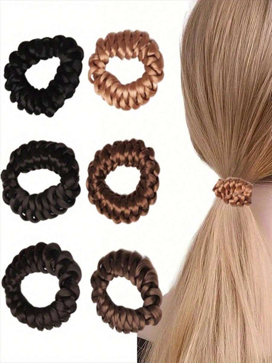 2pcs Retro Style Elastic Hair Ties, Made Of Polyester Fiber And Spandex, Designed For Women's High Ponytail Hairstyles - Multicolor - View 1