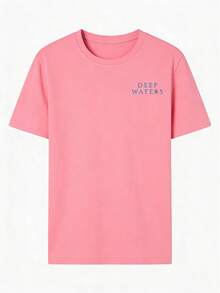 Casual T-Shirt 2026 Marine Animal Print Jellyfish Coral And Phrase Deep Waters Short Sleeve Beach Style Clothing Unisex - 粉色 - 查看 2