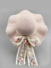Summer New Korean Style Women's Ribbon Breathable Straw Hat, Travel Sun Hat, Oversized Brim, Bowknot, Bohemian Casual Elegant Vintage Street Style, Polyester, Wind/UV Protection, Spring And Summer - Mũ Rơm - Xem 4