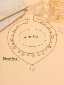 两件套女孩甜美雏菊吊坠项链套装，可爱海滨风海星流苏饰品，适合日常佩戴、海滩约会、度假旅行。项链长度可定制，海星和花朵数量可能有所不同。 - 彩色 - 查看 4