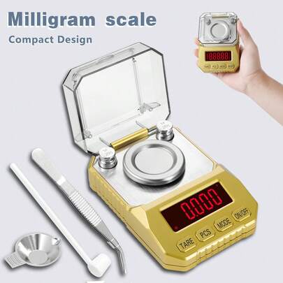 Balanza digital de alta precisión de 50g/0,001g, balanza de joyería, balanza de gramos, balanza de bolsillo, balanza de polvo para medicina en polvo, oro, gemas, recarga, con peso de calibración de 50g en negro