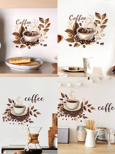 1PC Coffee Sticker For Decorating Coffee Cups, Featuring 2D Flat Printing, Suitable For Cafes, Living Rooms, Bedrooms, Kitchens, Doors, Walls, And Home Decor Backgrounds. It'S A Vinyl Sticker That Is Super Easy To Remove And Self-Adhesive