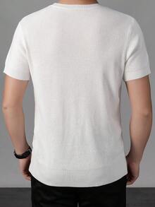 1pc GRDR Men's Round Neck Pineapple Pattern Knit Sweater, Spring/Summer New Casual Commuter Wear - White - View 7