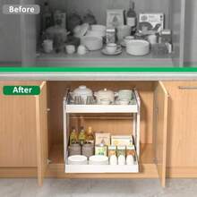 REALINN - Organizador de gabinete extraíble de 2 niveles estantes deslizantes de 21 pulgadas de profundidad cajones expandibles de 14 a 22.5 pulgadas de ancho resistentes para ollas de cocina - Blanco - Ver 4