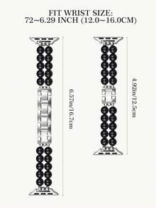 1pc Black Fashion Jewelry-Style Watch Band, Compatible With Apple Watch Series 11/10/Ultra/9/8/7/6/5/4/3/2/1/SE, Handmade Double-Row Beaded Stainless Steel Jewelry Clasp, Personalized Creative Design, Compatible With Apple Smartwatch Strap - Black - View 7